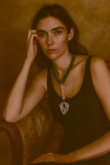 Mamie, reworked green and 20s beaded pendant necklace