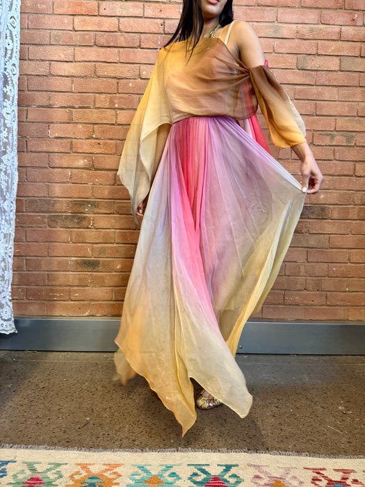 Frank Usher, 70s chiffon ombré handkerchief dress