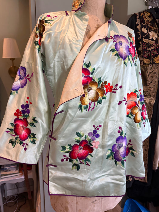 Tara, 40s Chinese mint green embroidered floral jacket