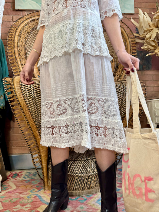 Hoare, 20s white cotton and lace dress