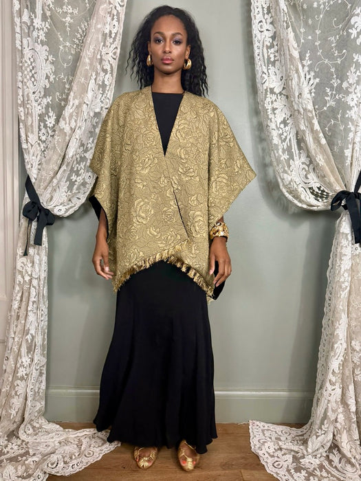 Shirley, riversible gold brocade and black velvet cape