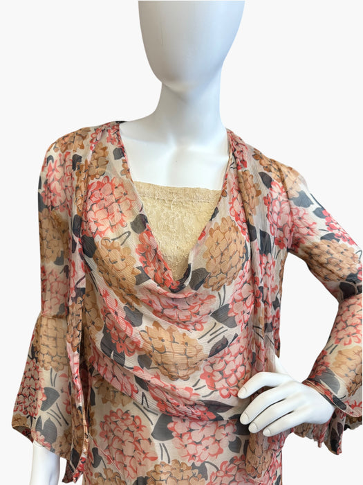 Quartz, 30s floral chiffon and lace dress and jacket