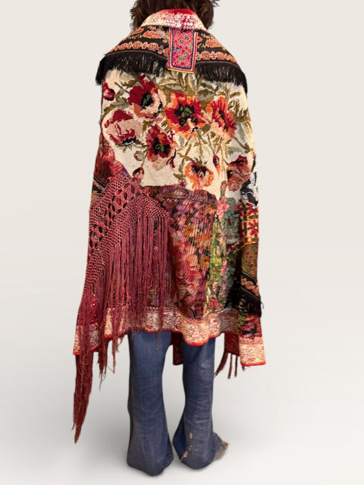Fray, reworked Kashmiri embroidered and beaded cape