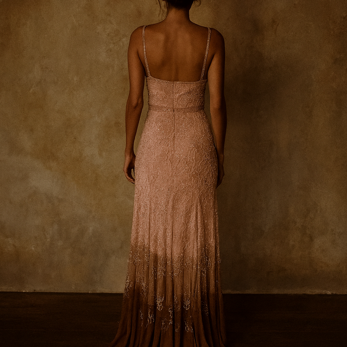 Rola, 20s hand dyed beaded silk chiffon bias cut dress