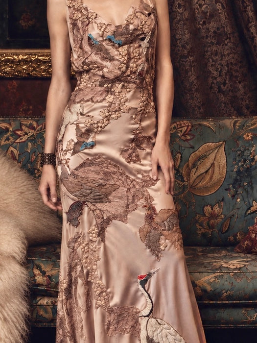 Daria, reworked antique pink bias cut silk and 1930s découpage gown