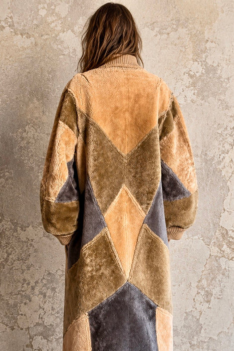 Tilly, 1980s reversible sheepskin and suede patchwork coat