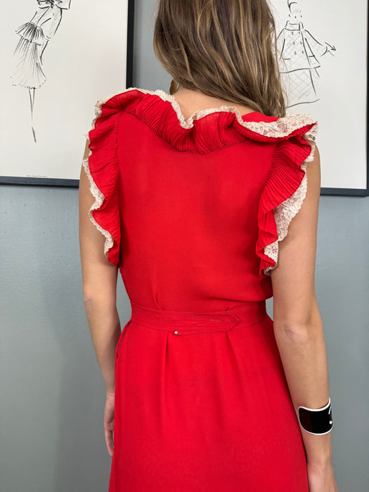 Eloise, 30s red silk and lace dress