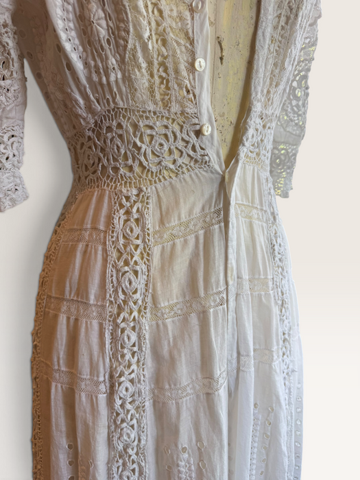 Adina, Edwardian white lace and eyelet long dress