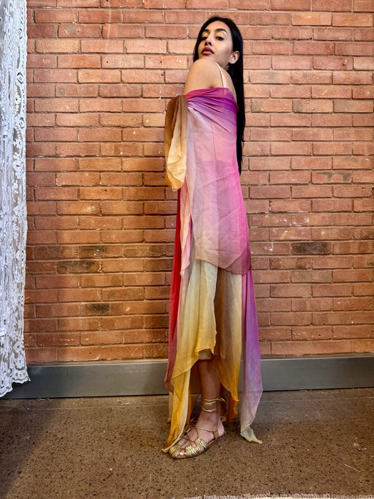 Frank Usher, 70s chiffon ombré handkerchief dress