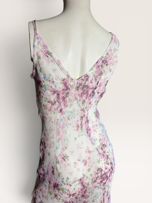 Lilly, 90s silk chiffon floral, bias cut frill dress
