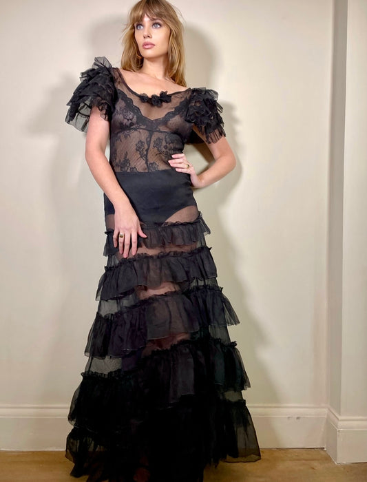 Zelda, 30s organza black tiered dress