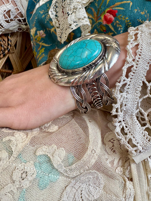 Alfie, 70s silver and faux turquoise cuff