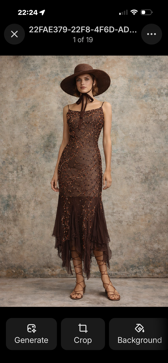 Tory, 90s beaded brown bias cut chiffon handkerchief dress – One Vintage
