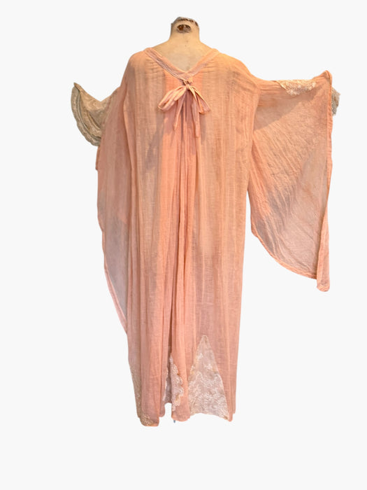 Aurora, 70s hand dyed cheesecloth and lace angel sleeve kaftan