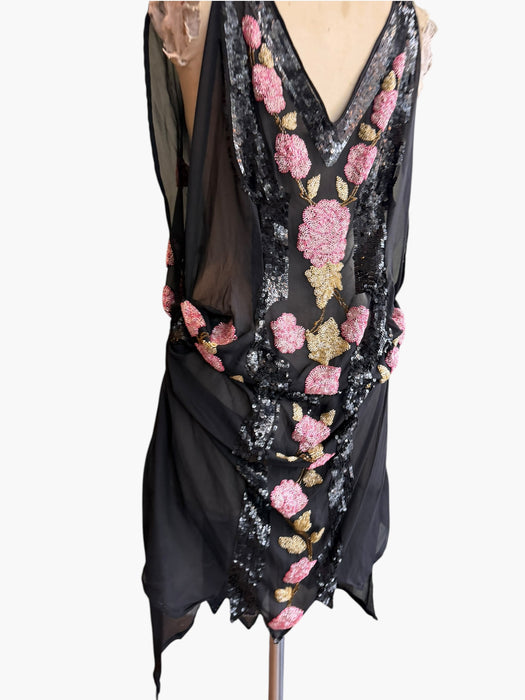 Greta, reworked 20s beaded short asymmetric dress