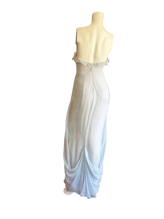 J Mendel, duck egg blue, chiffon draped corseted dress