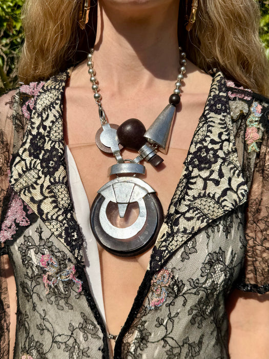 Jill, Modernist 70s metal and glass statement necklace