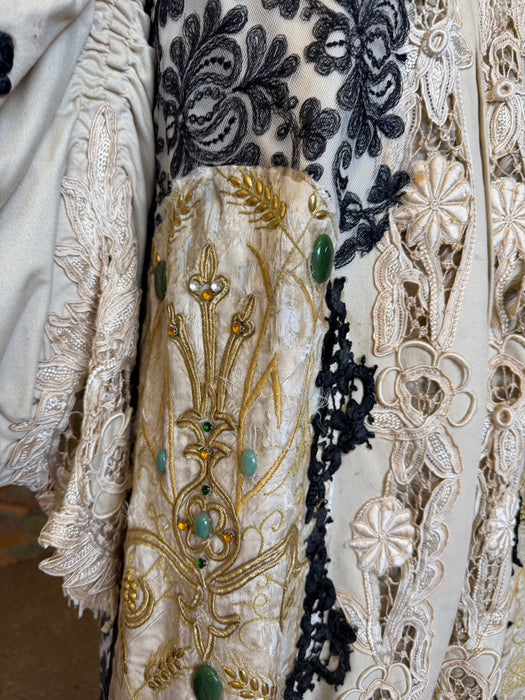Veronica, reworked Edwardian cream and lace wool coat with gold thread beading