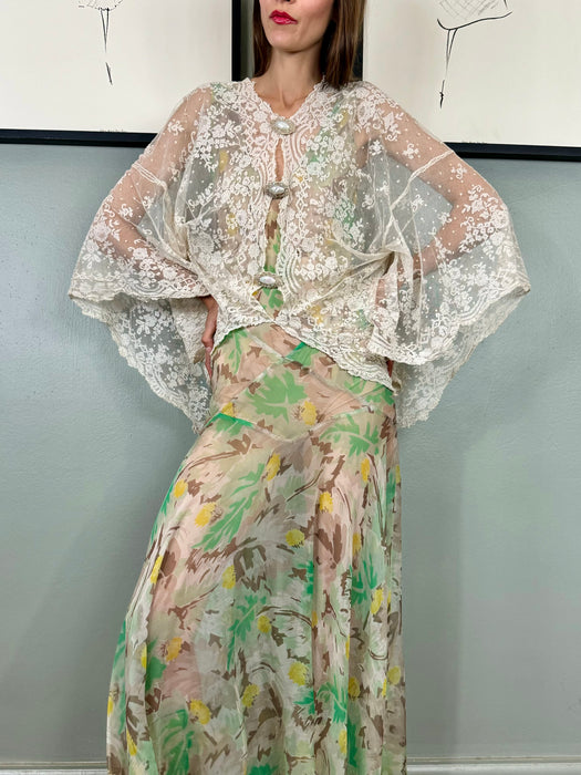 Yoni, hand made 30s cream lace cover up