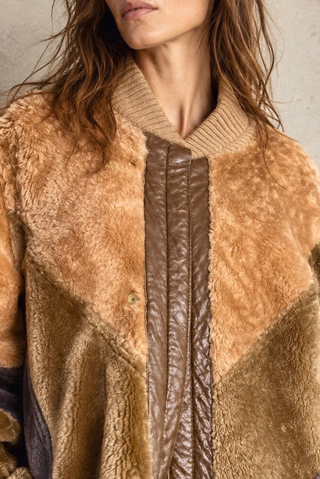 Tilly, 1980s reversible sheepskin and suede patchwork coat