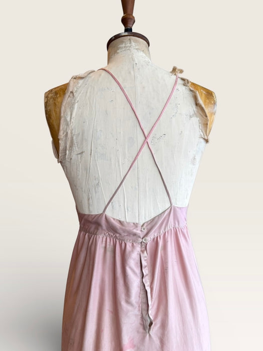 Smart, 40s hand dyed pink and terracotta ombré silk and lace petal dress