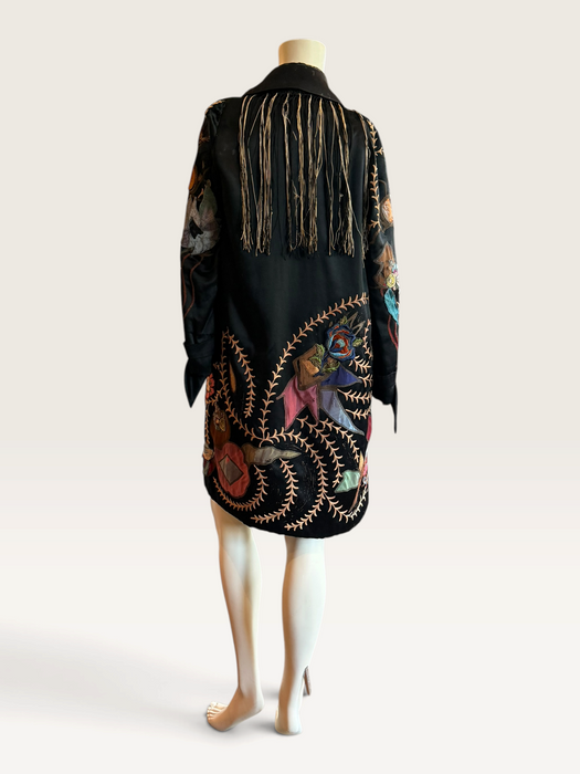 Arca, reworked Art Deco silk embroidered coat with fringing