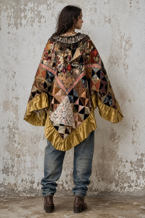 Patricia, reworked Victorian patchwork jacket with lace collar and side pocket