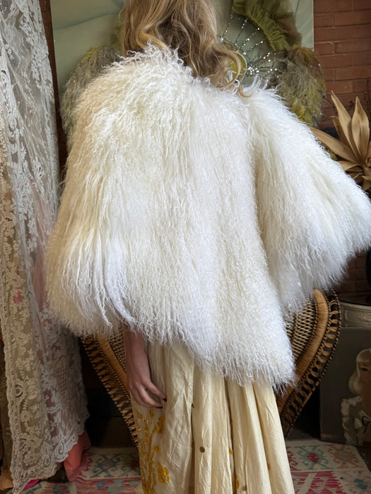 Sadie, 80s Mongolian white fur cape