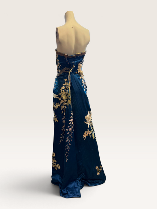 Raner, reworked 1930s cobalt blue silk embroidered bustier dress