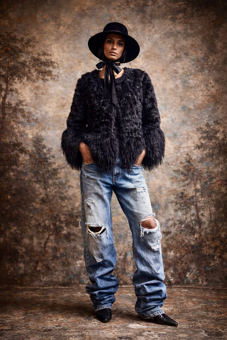 Heidi, vintage black Mongolian fur jacket