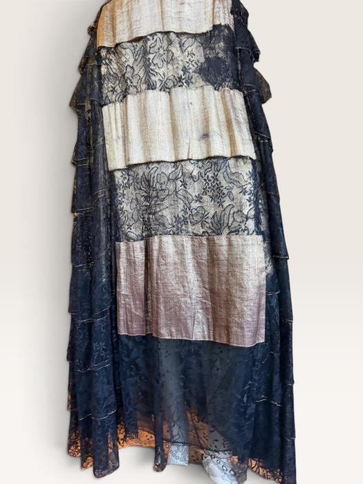 Fay, reworked 1930s gold and black lace tiered dress