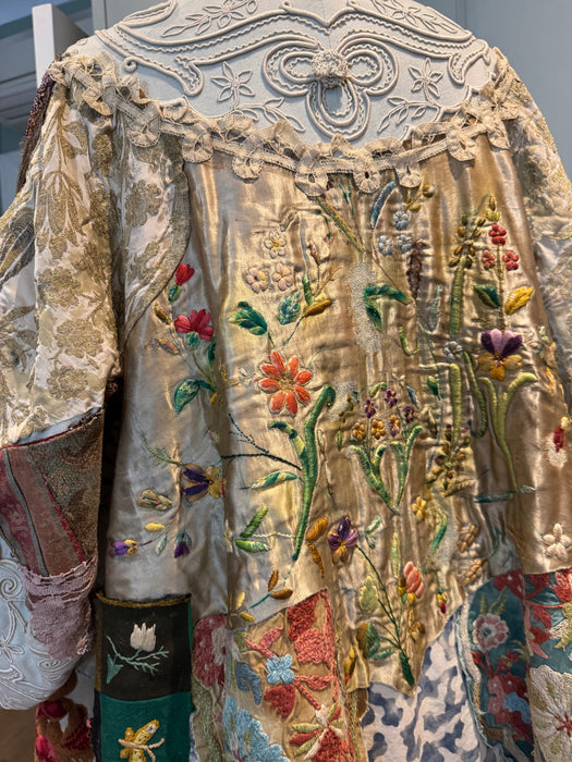 Traina, reworked Museum worthy Victorian, patchwork coat with original gold buttons