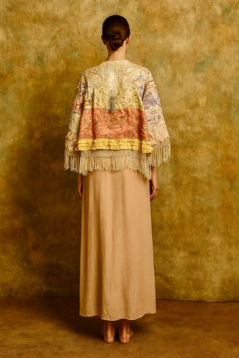 Shakes, 40s patchwork fringed cape with tassel tie