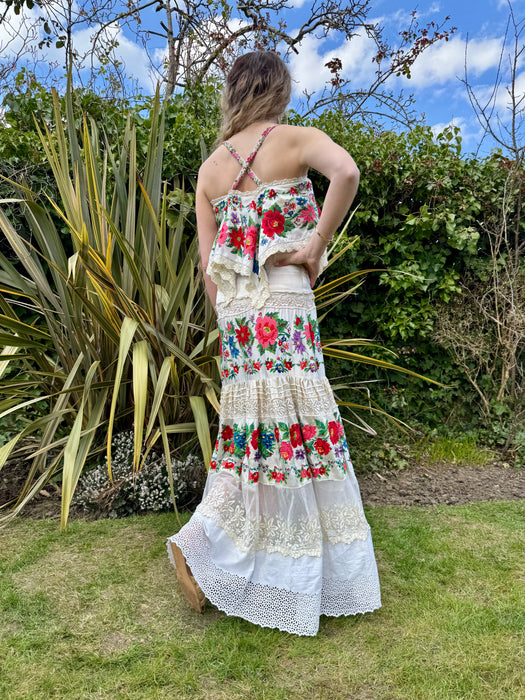 Calico, 40s reworked Mexican floral and lace embroidered dress