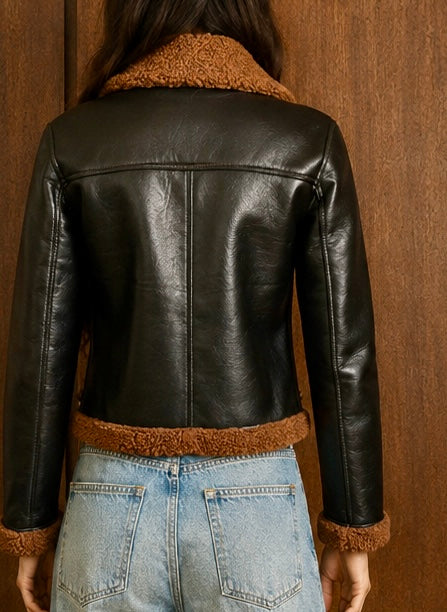 Beacon, faux leather teddy lined brown jacket