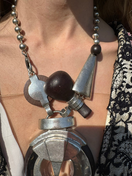 Jill, Modernist 70s metal and glass statement necklace