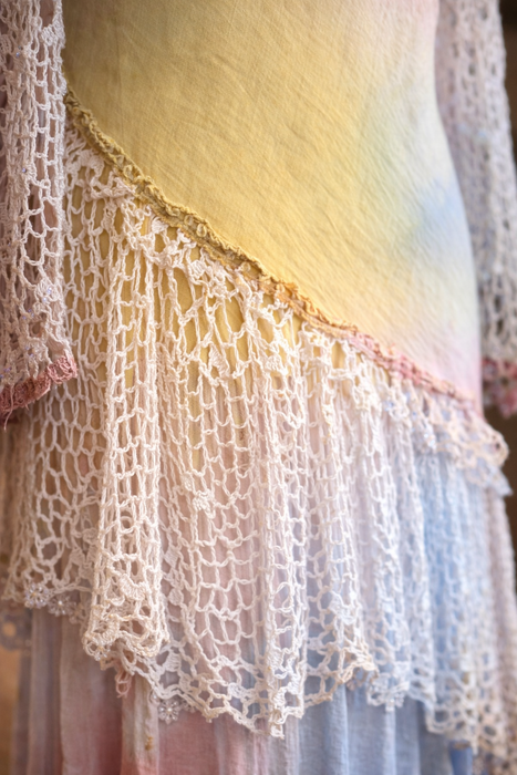 Tommy, vintage  handmade crochet and cotton muslin asymmetric dress