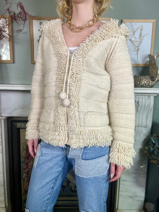 Jane, cream 70s zip up cardigan