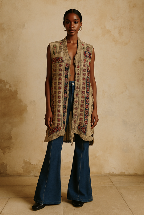 Talia, reworked 20s Greek needlepoint and Edwardian beaded appliqué