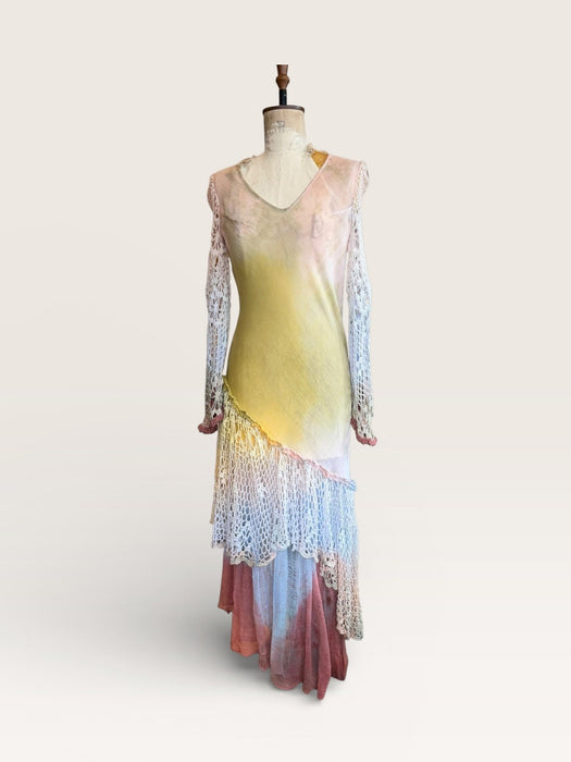 Tommy, vintage  handmade crochet and cotton muslin asymmetric dress