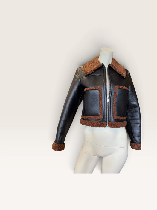 Beacon, faux leather teddy lined brown jacket