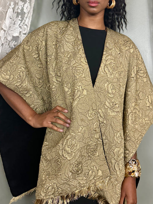 Shirley, riversible gold brocade and black velvet cape