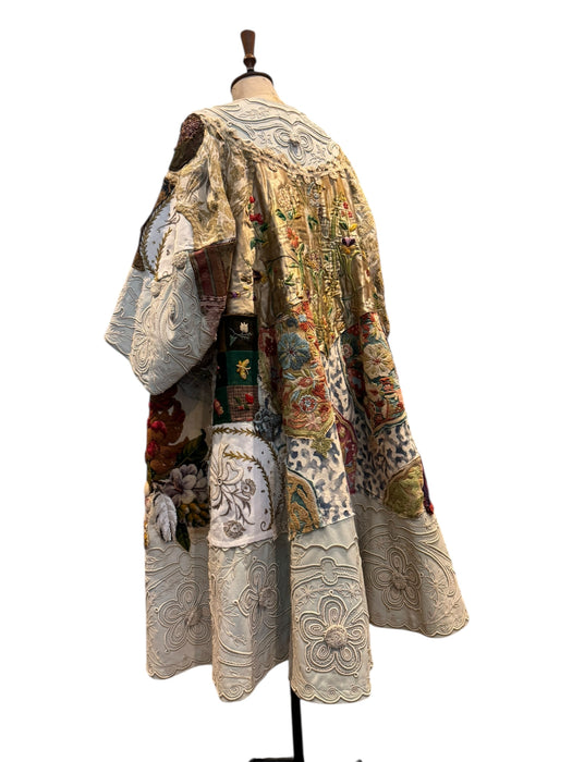 Traina, reworked Museum worthy Victorian, patchwork coat with original gold buttons