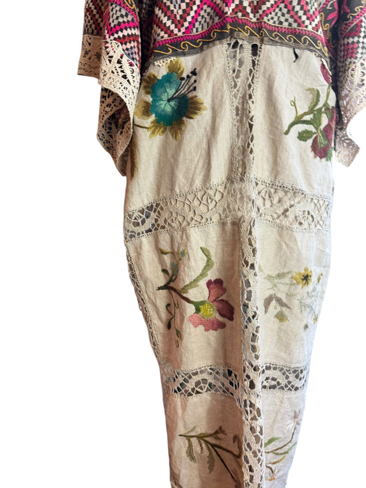 Hermione, reworked antique Rhajastani embroidered top and Victorian embroidered lace coat