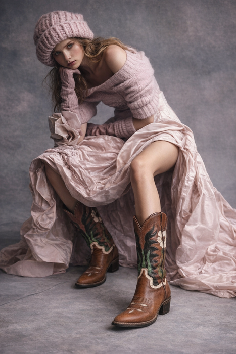 Houston, 70s brown hand painted leather boots