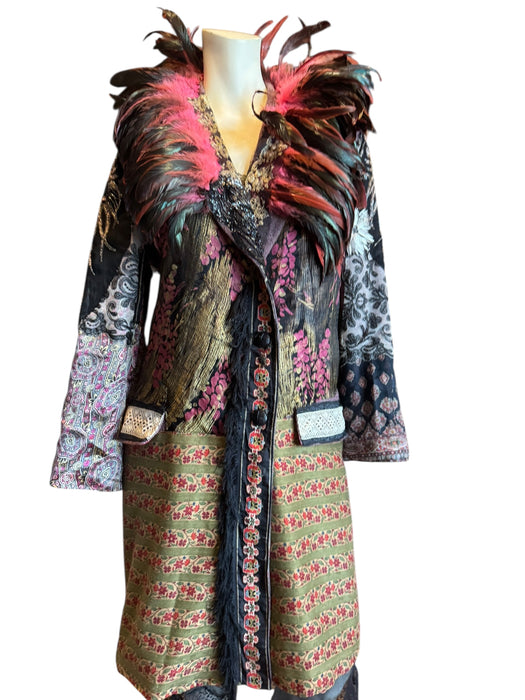 Hattie, reworked 80s patchworked double breasted feather coat