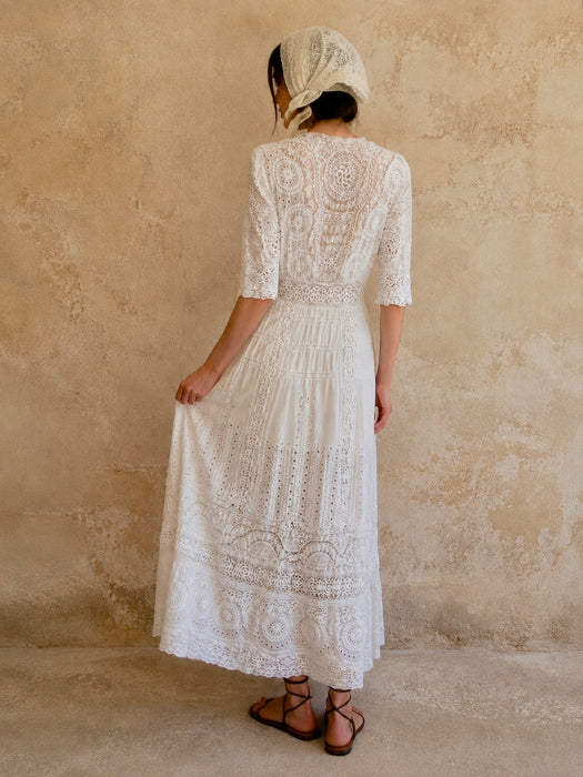 Adina, Edwardian white lace and eyelet long dress