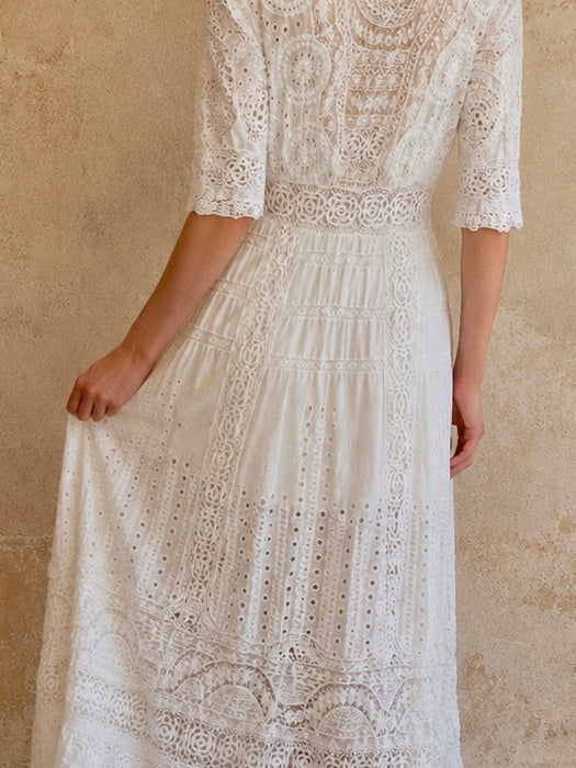 Adina, Edwardian white lace and eyelet long dress