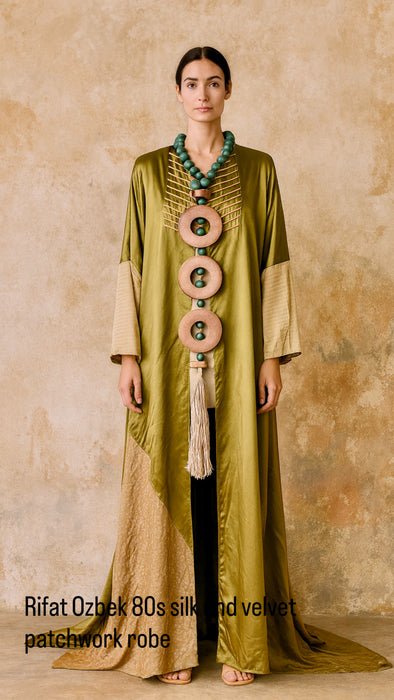Rifat Ozbek, 90s silk and velvet long handkerchief hem robe