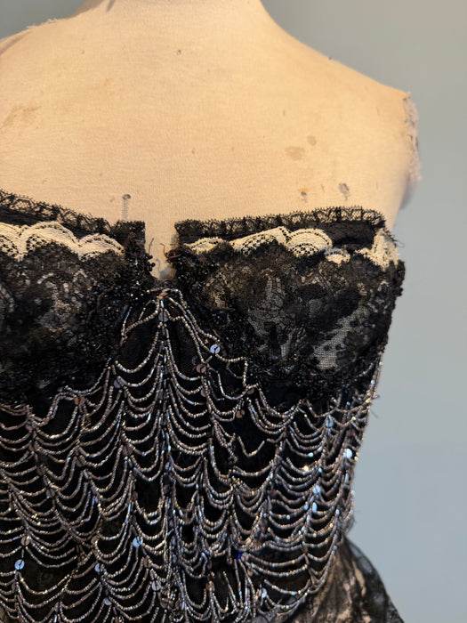 Aurora, repurposed 1940s lace corset with 20s beading and French chantilly lace